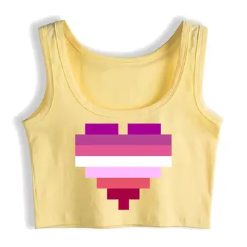 Orezať Začiatok Žena Lesbickej Hrdosti Vlajka Srdce Pixel Fit Nápisy Vlastné Topy Ženy