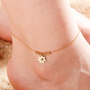 Nové Slnečnice korálkové anklet zlatý náramok z nerezovej ocele nohu reťazca ženy módne nohy šperky dievča letné Beach Počiatočné reťazca