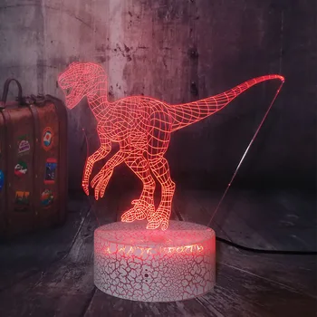 3D LED Chlapci Nočné Svetlo Jurský Sveta Dinosaurov Velociraptor Šikovný Model RGB stolná Lampa Multicolor Zmena Domova Dieťa Hračku
