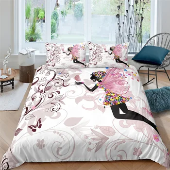 Kvetinová Víla posteľná bielizeň Nastaviť Kráľovná 3D Roztomilý Vytlačené Perinu Obliečky 2/3ks domáci Textil, Luxusný Vysoko Kvalitný prehoz cez posteľ