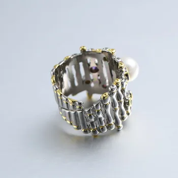 925 sterling silver zirkón pearl prstene zlato nastaviteľné prírodné sladkovodné Baroková perla vlna prstene pre ženy 925 šperky darček