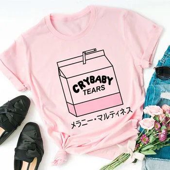 Cartoon Broskyňovú Šťavu Japanses Estetické Grunge T-shirt Ženy Harajuku Roztomilý Kawaii Ružové Tričko Lete Príležitostné Oblečenie, Módne Topy