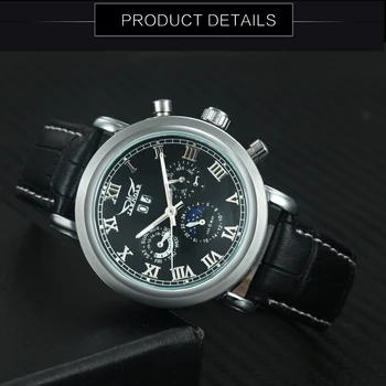 JARAGAR Top Značky Luxusné Auto Mechanické Hodinky Mužov Sun Moon Displej 3 Sub-voľba 6 Ruky Kalendár Módne Šaty náramkové hodinky Muž