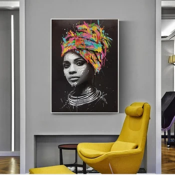Africká Žena Wall Art Plátno, Vytlačí Moderný Pop Art Plátne, Obrazy Na Stenu, Plagáty A Vytlačí Portrét Obrázky Domova