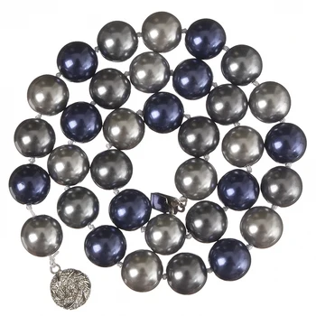 Multicolor modrá biele, okrúhle shell 12mm rainbow simulované-pearl trendy korálky diy náhrdelník šperky, takže 18-palcové MY4313