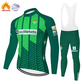 Pro team Zelený Betis ropa bicicleta hombre Zimné Thermal Fleece, cyklistika dres mužov uniforme ciclismo 20D gél pantaloni ciclismo