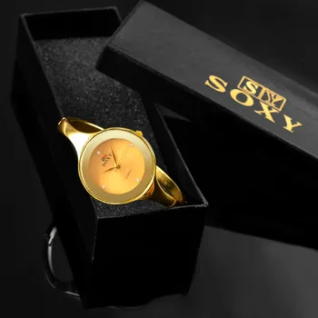 SOXY Módnej Značky Luxusné Ženy Náramok Hodiniek Dámske Šaty Dámske Náramkové hodinky Quartz Športu Zlaté Hodinky relogio feminino Hodiny