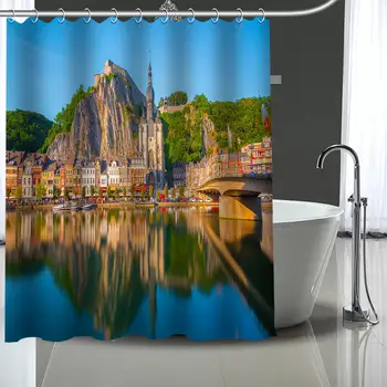 Vlastné Belgicko Záclony Polyester Kúpeľňa Nepremokavé Sprchový Záves S Plastovými Háčikmi Viac Veľkosť