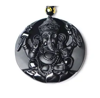 Prírodné Čierna Obsidián Vyrezávané Ganesh Slon Šťastie, Prívesky Zadarmo Náhrdelník Jemné Kamenné Crystal Fashion žena muž Amulet Šperky