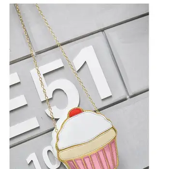 Roztomilý Kreslený Ženy taška Ice Cream Cupcake Tvar Lady Mini Taška cez Rameno Kov Reťazca Mobile Kľúče, Mince crossbody Messenger Taška M12