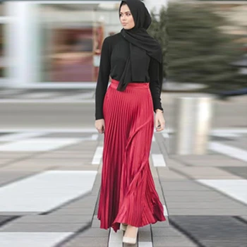 Skladaný Moslimských Sukne Ženy Kaftan Abaya Turecko-Islamské Moslim Sukne Elbise Musulman Vetement Femme Dubaj Jupe Musulmane