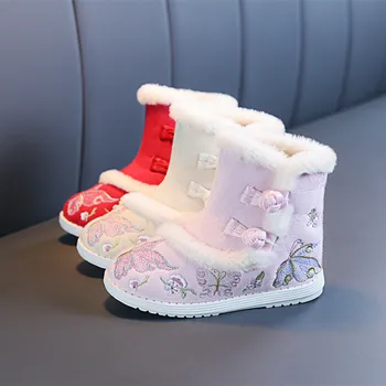 Čínske Tradičné Bavlna, Topánky Hanfu Starého Pekingu Topánky Zvierat Výšivky Boutique Teplé Zimné Topánky Princezná Dievčatá Cosplay25-36