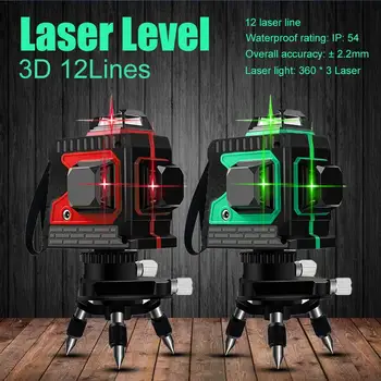 Nový 12 = 3D Zelený/Červený Laser Úroveň Self-Vyrovnanie 360-Stupňový Otočný Horizontálne A Vertikálne Kríž Linky Zelený Laser Line