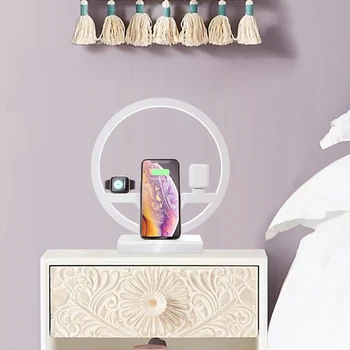 3 V 1 Tabuľka Stolná Lampa Rýchlo QI Bezdrôtovú Nabíjačku Dock Stanicou pre Apple Hodinky Airpods iPhone QJY99