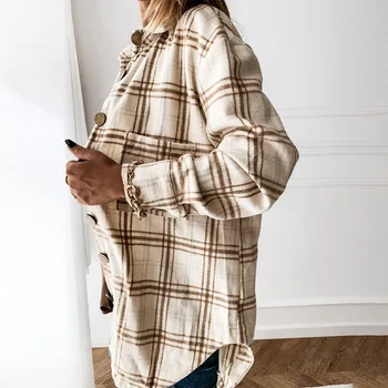 Nadrozmerná Vinatge Koberčeky Žien Bunda Voľné Singel svojim Bežné Ženské Zimné Žena Coats 2020 Moderný Streetwear Dámy Hore
