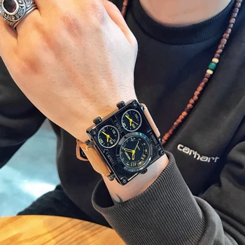 MEGIR Tvorivé Veľké Námestie Dial náramkové hodinky Quartz Mužov Luxusný Top Značky Multi Časové Pásmo Športové Hodinky Muž Relogios Masculinos