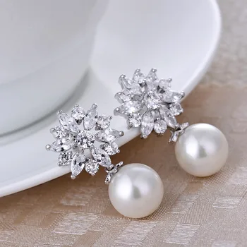 ZHURONG kvet Pearl shell AAA Cubic Zirconia klip na náušnice pre ženy,bez piercing dizajn č otvor ucha šperky