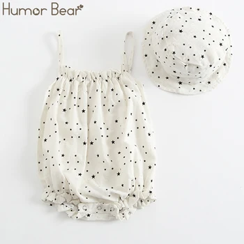 Humor Medveď 2020 Letné Detské Oblečenie Značky Nové Módne Bavlna Roztomilý Star Jumpsuit + Klobúk Batoľa Dievčatá Remienky Oblečenie