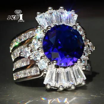 YaYI Šperky, Módne Princezná Znížiť Obrovský 12 CT Modrý Zirkón Strieborná Farba Zásnubné Prstene snubné Prstene Strany Krúžky