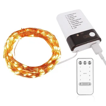10M 100 LED Medený Drôt Svetlo String Batérie USB Dual Power S Diaľkovým ovládaním Rozprávkových Svetiel Reťazec Na Vianoce/Svadba/Strana