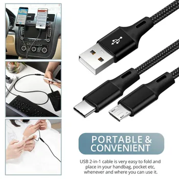 2 v 1, Micro USB, Typ C Kábel Pre Samsung Xiao Multi Rýchlo Nabíjačka, Kábel 2 v 1 Microusb Mobilného Telefónu Kábel Pre Huawei Lite P20
