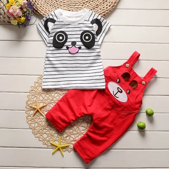 Batoľa Detský Baby Boy Cartoon Panda Bavlna T-shirt Pruhovaný Top+Medveď nohavice Nohavice 2 ks Oblečenia Sady Deti Oblečenie
