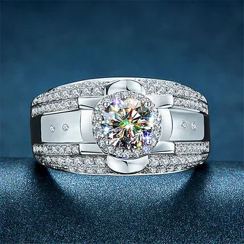 Trendy Žena Muž Kola White Crystal Šperky Classic Strieborná Farba Svadobné Veľké Prstene Pre Mužov Kúzlo Zirkón Kameň Zásnubný Prsteň