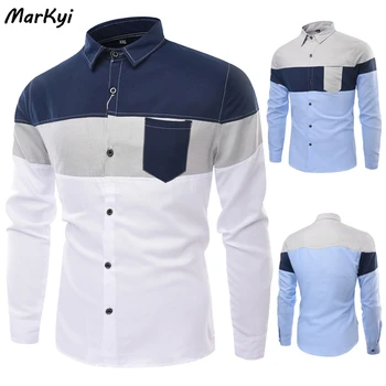 MarKyi 2020 jar nové patchwork prekladané asual Tričko Mužov camisa masculina Pánske Šaty, Košele