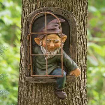 Gnome Nechať Okno Rozmarný Strom Záhrada Sôch Dekorácie Mini Záhradný trpaslík krytý Vonkajší Ornament môže CSV