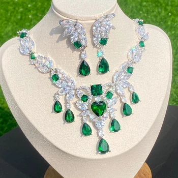 Nigérijský Nevesta Zirkón 2 Kus Náhrdelník, dámske Šperky Set, Dubaj Nigéria Green Crystal CZ Náhrdelník, Svadobné Šperky Set