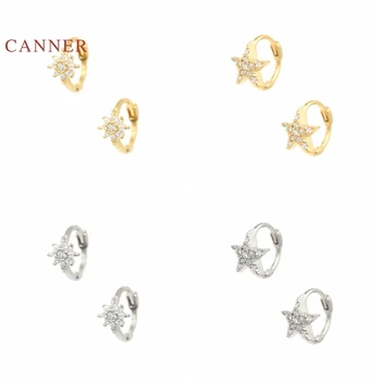 CANNER Reálne 925 Sterling Silver Šperky Pre Ženy Snowflake Pentagram Náušnice Obruče Diamond kórejský Zlaté Šperky Pendientes