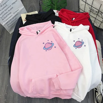 Saturn Svete Tlač Kawaii Zimné Oblečenie Žien 2021 Roztomilé Ružové Topy Harajuku Mikina Vintage Plus Veľkosť Mikiny Teplé Streetwear