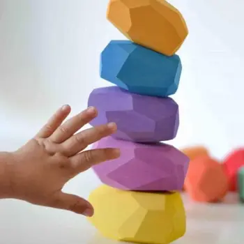 18 Ks Deti, Drevené Farebné Kamenné Stohovanie Hra Stavebným Deti Kreatívne Vzdelávacie Hračky Dary