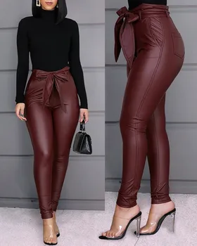 Ženy Úsek Faux Kožené Vysoký Pás nohavice plášť Legíny Lacné Ženy Oblečenie S-XL