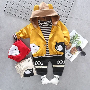 Baby Boy Oblek s Kapucňou Oblečenie na Sebe 0-4 Rokov Jar Jeseň SuedeCasual Tri-kus Vyhovuje