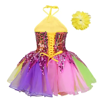 Batoľa, Dieťa Dievčatá Ballroom Dance Nosiť Oblečenie Kvet Tutu Šaty Okolo Krku Flitrami Farebné Dievčatá Baletné Šaty Tanečné Predstavenie