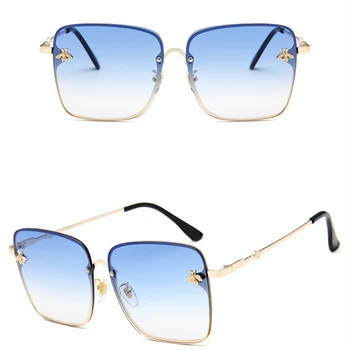 Módne dámske slnečné okuliare UV400 námestie kovové zliatiny bee muži okuliare classic retro značka športovej jazdy okuliare