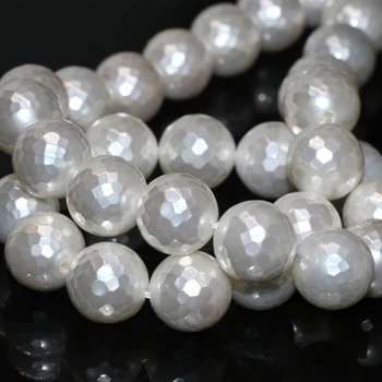 Pôvodné cena hot predaj veľkoobchod prírodné bielou shell perlou 12mm tvárou kolo voľné korálky ženy šperky čo 15inch B2269