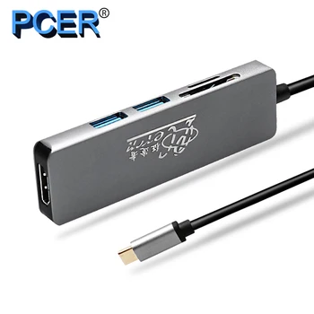 PCER USB-C HUB Typ C ROZBOČOVAČ Na USB 3.0 typ c pre Adaptér HDMI SD/TF Karty, Čítačky HUB typ-c converter 5 v 1 Thunderbolt 3