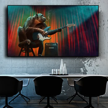 Legrační Opice Hrať na Gitaru Plagát Maliarske Plátno Tlačiť Wall Art Cuadros Zvierat Obrázok Nástenné Plátno Dekor pre Obývacia Izba bez rámu