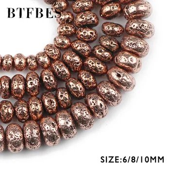 BTFBES Prírodného Lávového Kameňa Starožitné Červený bronz Vulkanickej horniny Korálky 6 8 10 mm voľné guľôčok pre šperky náramok, Takže DIY príslušenstvo