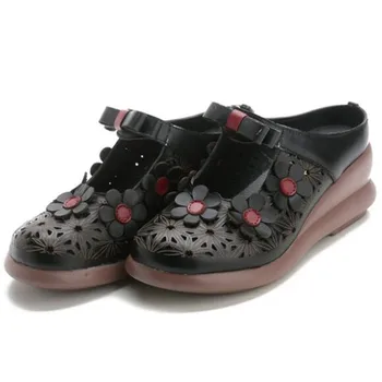 CEYANEAO 2020 nové letné klasické duté kvet ženy originálne kožené sandále pohodlie sandále non-slip hrubé dno klin črievičku