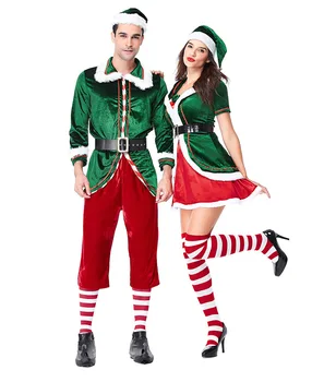 Ženy, Muži Pár Zelená Santa Claus Kostým Vianočný stromček Oblečenie