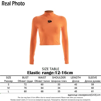 Rapwriter Bežné Tlačené Písmeno Bavlna Plodín Topy Orange T-Shirt Ženy 2020 Jar Turtleneck Dlhý Rukáv Úsek Topy feminina
