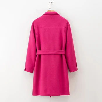 Jeseň Ženy Outwear 2019 Nové Módne Ruža Ružová Farba Celý Rukáv Krídla Moderné Lady Vlnené Kabát
