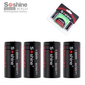 Soshine Black 4pcs/veľa RCR 123 3V 650mAh Li-ion Nabíjateľnú s akumulátorom Box na Baterky / Svetlometmi Vysokej Kvality