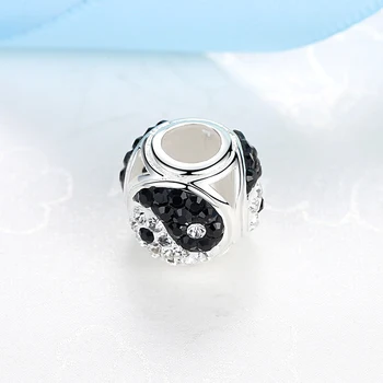 Autentické a Originálne 925 Sterling Silver Kúzlo Perličiek Taiji Taoizmu Ying Yang Charms Crystal Nosenie Náramkov Ženy DIY Šperky