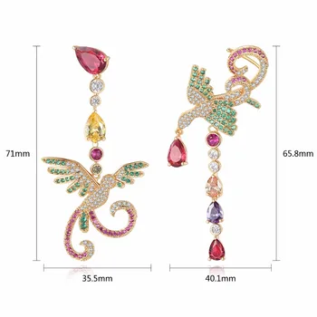 Sinzry luxusné lady šperky príslušenstvo cubic zirconia farebné phoenix vták drop náušnice, módne prehnané svadobné náušnice