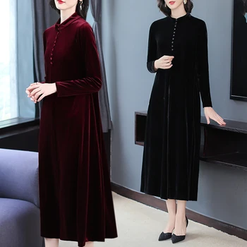 2020 Jeseň Zima Pevné 4XL Plus Veľkosť Teplé Šaty Elegantné Ženy Červené Zlato Velvet Midi Šaty Vintage Bodycon Strany Vestidos