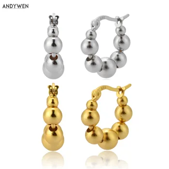 ANDYWEN 925 Sterling Silver Gold Korálky Obruče Ženy, luxusné Kruhu Okrúhle Náušnice 2020 Jemné Šperky Pre Strany, Piercing